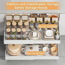 STEAM DIVERTER Pull Out Cabinet Organizer, Extendable Drawers Organizer Pantry Storage Shelves No Punch, Cabinet Pull Out Shelves for Kitchen Pantry, 16.9"-26.7" (White 1Pack)