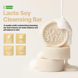 SOME BY MI Lacto Soy Low pH Morning Cleansing Bar – 3.17oz, 90g - Korean Vegan Bar Soap with Blackhead & Oil Control – Enriched with Soy Protein & Probiotics to Support Skin Barrier – Korean Skin Care