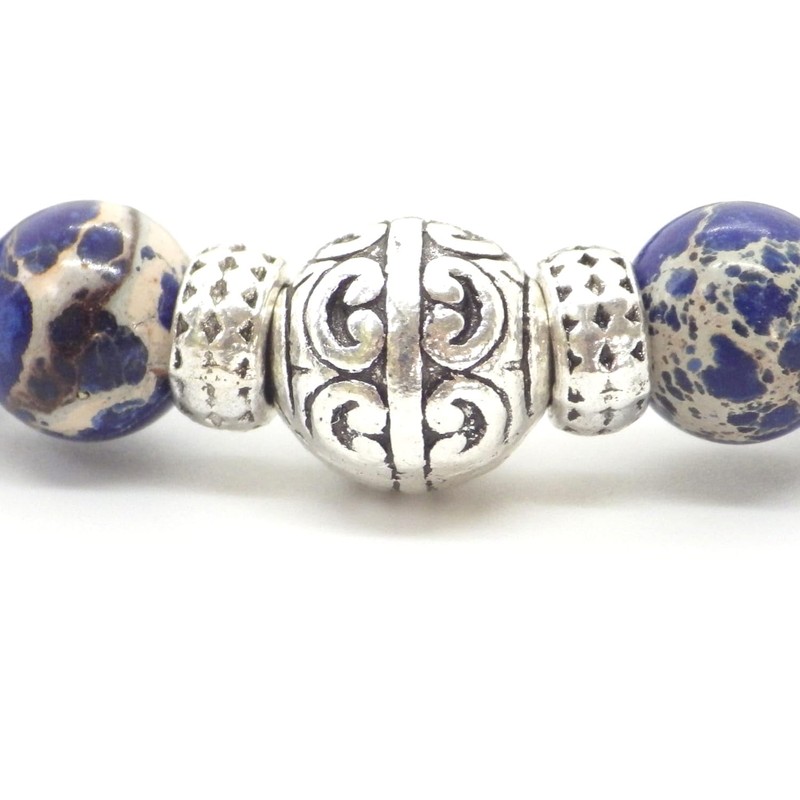 Ethnic bracelet for men in blue imperial jasper beads and