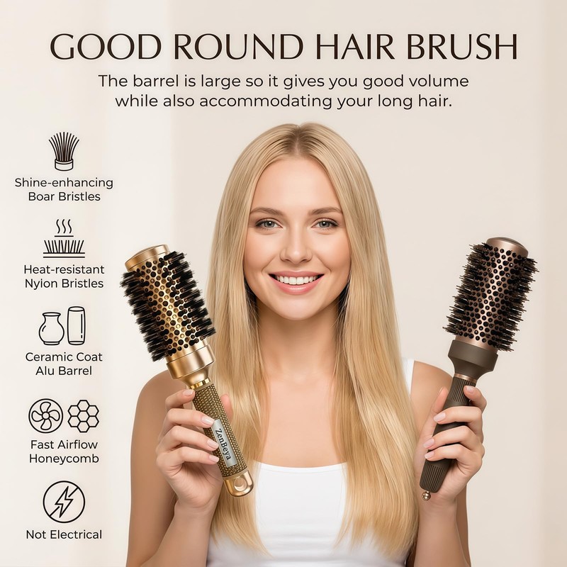 Round Brush,Hair Brush with Boar Bristles,Nano Thermal Ceramic & Ionic