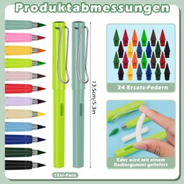 Meetory Swify Magic Pencil Eraser, Reusable Inkless Ewigr Pencils, Colouring Pencils with 24 Replacement Tips, Built-in for Children, Students, School, Office, Writing, Drawing Tool, Pack of 12