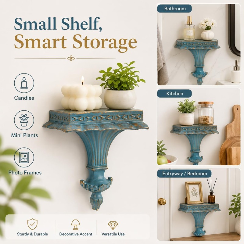 DECHOUS Small Vintage Floating Wall Shelf, European Style, 5.8x3.5x7 Inch