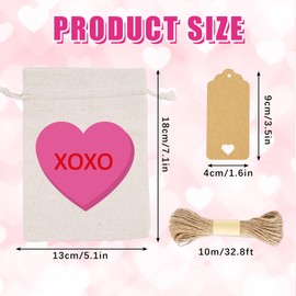 Whaline 24 Pack Valentine's Day Burlap Bags with Drawstring and Tags Conversation Heart Gift Bags Mini Wedding Treat Bags for Valentine Wedding Bridal Shower Party Favors