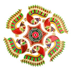 Acrylic Handcrafted Designer Colorful Rangoli for Home Temple Floor Interior Decor Decoration for Party Function Festival and Gifting Small Rangoli 8" (Multicolor Peacock)
