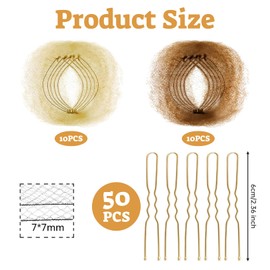 Pack of 20 Hair Net Bun, Hair Net Ballet Children, Small Hair Bun Net, for Dance, Flight Companion, Dancer, Riding, Tournament Hairstyle Aid Set, Girls Brown and Gold Hair Net with 50 Pieces U-Shape