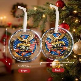 250th Anniversary Ornament 1776-2026 - Patriotic Crystal Christmas Decor