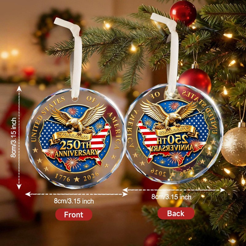 250th Anniversary Ornament 1776-2026 - Patriotic Crystal Christmas Decor