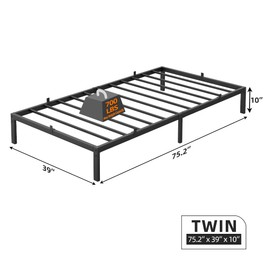 GarveeHome 10 Inch Twin Bed Frame, Low Twin Metal Platform Bed Frame Support Mattress Foundation, No Box Spring Needed/Easy Assembly/Noise Free/Heavy Duty/Black