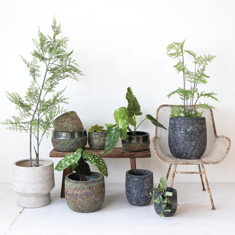 Creative Co-Op Textured Terra-Cotta Planters, Set of 2, Blue and