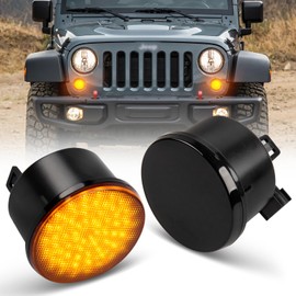 OZ-LAMPE Set of 2 LED Front Indicators Side Indicators for Jeep Wrangler JK 2007-2015, Indicator with Canbus Error Free, Black