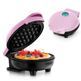 Mini Waffle Iron for Classic Waffle Maker, Small Waffle Maker with Non-Stick Coating Retro Design for Birthdays, Family Parties, Pink