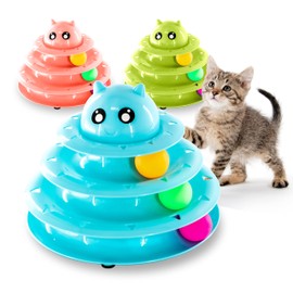 FurDreams Cat Roller Ball Toy Interactive - Blue | 3 Tier Tower Fun Cat Ball Toy with 3 Colour Balls | 3 Level Cat Teaser Toy with Cat Play Balls | Cat Puzzle Toy for Exercise and Stimulation