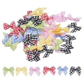 QUARKZMAN 60 Pieces Mini Check Ribbon Bows 1 Inch Plaid Fabric Satin Ribbon Bows for Crafts DIY Hair Bow Sewing Wedding Birthday Party Multicolor