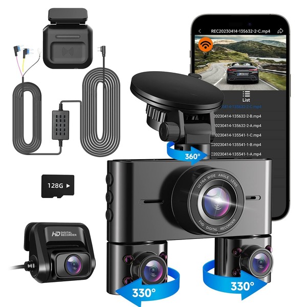HUPEJOS V7 Dash Camera, 360 Degrees, 4 Cameras for Omnidirectional