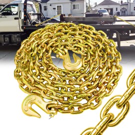 FITHOIST G80 Transport Binder Chain 1/2 Inch x 16 Foot | Tow Chain with Clevis Grab Hooks | 12,000 lbs Safe Working Load | Heavy Duty Chain for Transporting Towing