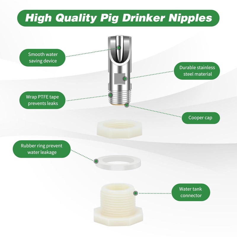 4 Pcs Pig Waterer Nipples for Barrel Kit, Stainless Steel