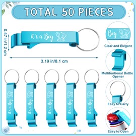 Quelay 50 Sets Boy Baby Shower Bottle Opener Favors for Guests It's a Boy Beer Opener Keychain with Elephant Theme Thank You Cards Organza Bag and Jute Twine for Gender Reveal Party Gifts