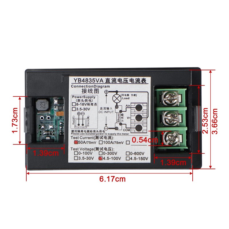 DROK 0.39" Current Voltage Tester DC 4.5-100V Digital Multimeter 0-50A