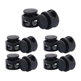 ShiningUU Plastic Cord Locks 10Pcs Double Hole Black Shoe Lace Locks, Elastic Drawstring Stopper Fastener, Spring Cord Locks for Sneakers, Apparel, Bags, Drawstrings, Paracord, Sweatpants, Hats