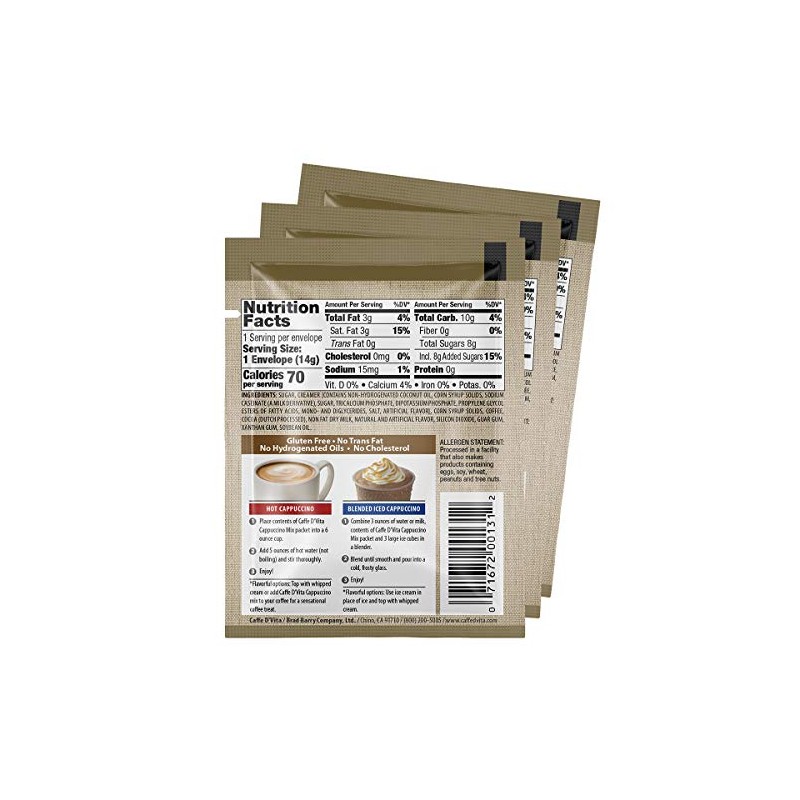 Caffe D'Vita French Vanilla Cappuccino Envelopes, 0.5-Ounce Packages (Pack of