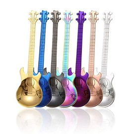 COMIART Guitar Spoon Set, Colorful 18/10 304 Food Safe Stainless Steel Tea Dinner Table Mixing Spoon Kit, Dessert Coffee Sugar Spoon for Ice-Cream, Milkshake, Coffee and More, 4.7 Inches, Set of 7