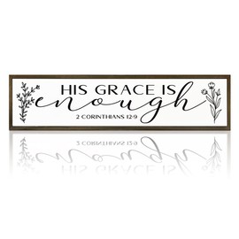 Christian Decor, Christian Wall Art, Rustic Wooden Table Signs, Religious Decoration for Home Office, Hanging Framed Wood Signs, His Grace is Enough Sign 17.8x4x1.2 inches