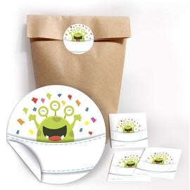 8 Gift Bags + 8 Stickers Funny Monster for Party Bags Guest Gift for Birthday Children's Birthday Wedding Christening Girls Boys (8 Bags + 8 Stickers)