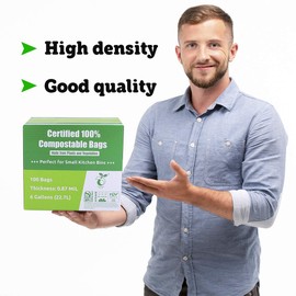 Primode Compostable Bags 6 Gallon Food Scraps Yard Waste Bags, 50 Count, Extra Thick 0.87 Mil. ASTMD6400 Compost Bags Small Kitchen Trash Bags, Certified By BPI And TÜV AUSTRIA