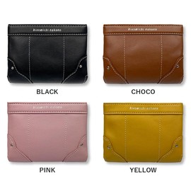Hiromichi Nakano 6hnl74 Soft Synthetic Leather Bi-Fold Wallet, Zip Around Coin Purse, black