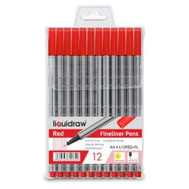 Liquidraw 12 Red Fineliner Pens Set Fine Point Pens 0.4mm Fineliners Red Coloured Pens For Artists, Architects, Technical Drawing, Handwriting, Calligraphy, Sketching, & Illustrations