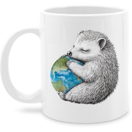 Tasse Tassen 325ml - Geschenk Igel umarmt Welt I Igelliebe Geschenke I Umarmung Erde I Weltkugel Geschenk Hedgehog - 325 ml - Weiß