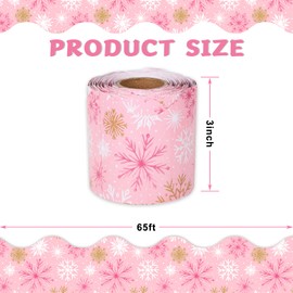 Generic AnyDesign 66Ft Christmas Bulletin Board Border Gold Pink Xmas Winter Snowflake Rolled Self Adhesive Border Trim Stickers for Classroom Office Holiday Party Decor