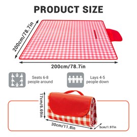 Picnic Blanket Waterproof Beach Blanket Picnic Blankets Picnic Mat Red White Checked Picnic Blanket Camping Blanket with Carry Handle Picnic Blanket Camping Pad Beach Mat Beach Deck Large Beach