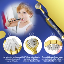 ZMRZ 3-Sided Toothbrush for Kids – Soft Bristles, Triple-Angle Toothhugger, Cartoon Bear Design Sensory Toothbrush for Toddlers, Kids Toothbrush for Aged 3-12, Gentle Gum and Tooth Care (3-Pack)