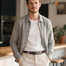 SUOSDEY Men's Automatic Leather Belt Ratchet Belt for Business Casual Jeans 35mm Width Adjustable No Holes, coffee