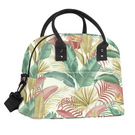 Clastyle Tropical Palm Leaves Large Insulated Lunch Box Bag for Women Adult, Lightweight Lunch Cooler Bag with Strap for Picnic Work Office