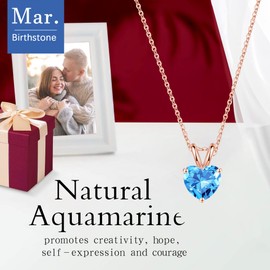 SMILEST March Birthstone Necklace for Women, Natural Aquamarine Necklace Hypoallergenic 18K Rose Gold Plated 925 Sterling Silver March Birthstone Jewelry for Women Mom Grandma Valentines Day Gifts