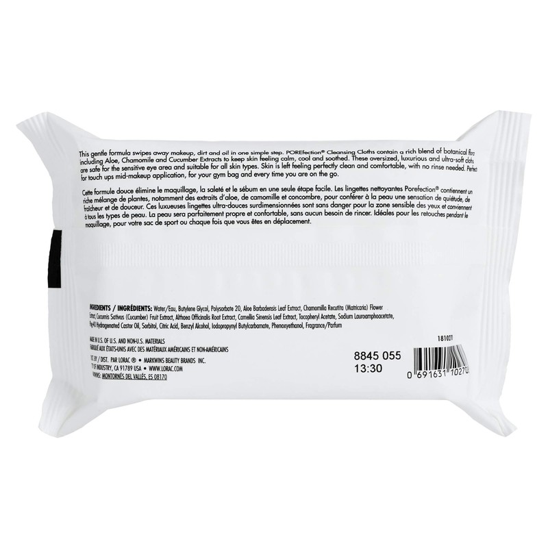 Lorac POREfection Cleansing Wipes, Swipes Away Makeup, Dirt & Oil,