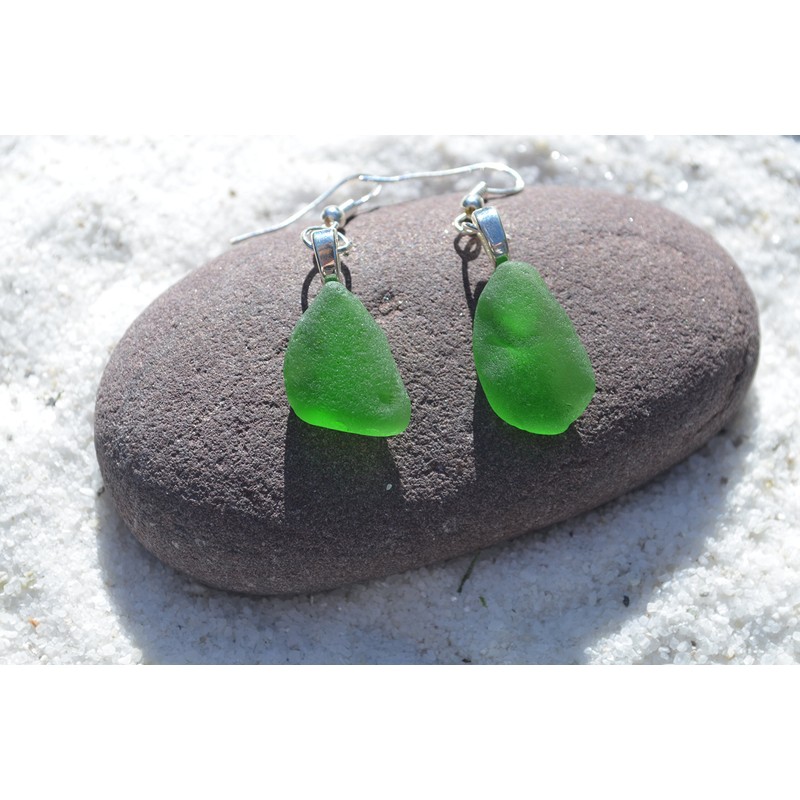 Green Dangling Sea Glass Earrings