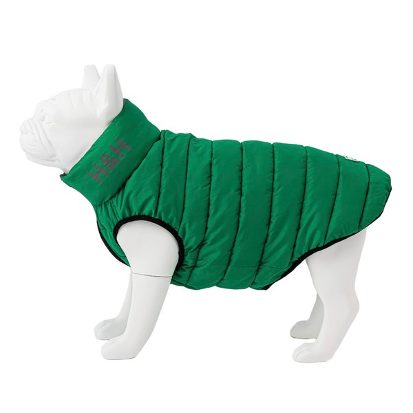 HUGO & HUDSON Dog Puffer Jacket - Clothing & Accessories for Dogs Reversible Water Resistant Dog Coat Collar Attachment Hole - Dark Green & Grey - M40