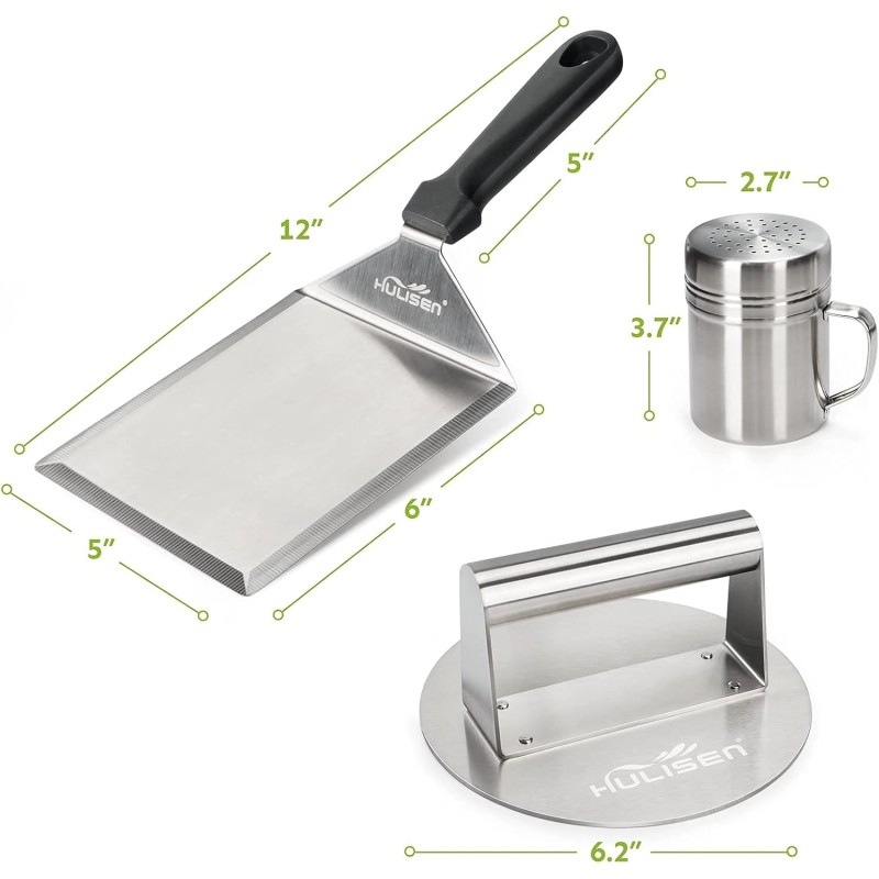 HULISEN Smashed Burger Kit: Stainless Steel Burger Press, Grill Spatula