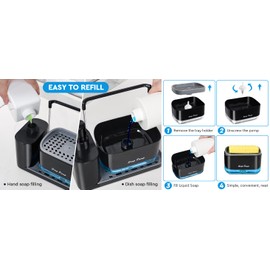 Richenda Hand Soap and Dish Soap Dispenser for Kitchen with Sink Organizer-Dual Dispenser for Dishwashing and Hand Washing-Kitchen Sink Caddy for Storage of sponges and washcloths