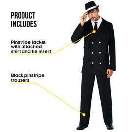 Fun Shack Black Gangster Costume, 20s Suit Men's Costume, 20s Men, Costume Mafia, 20s Outfit, Men's Suit - Size L