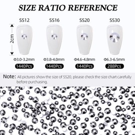 Meibite Black Hematite Flatback Rhinestones, Glass Rhinestones for Nail Art and Craft, Glue Fix, Loose Crystal Gemstones(Black Hematite, SS20, 1440pcs, 4.6-4.8mm)