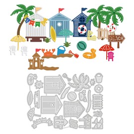 GLOBLELAND Cutting Dies Beach Metal Cutting Stencils Houses Coconut Trees Crab Volleyball and Parasol Cutting Dies for Card Making and DIY Scrapbooking Decor