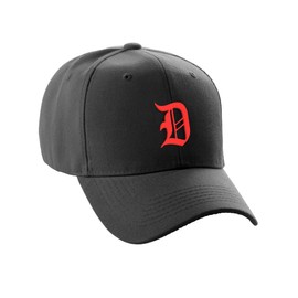 Daxton Structured Baseball Hat Cap Curved Visor Old English Font Alphabet A to Z, Black Hat Red D