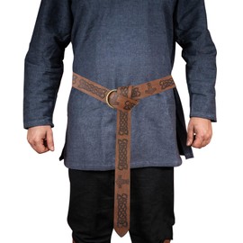 GelConnie Viking Belt for Men Brown Medieval Belt Men's Renaissance Belt Faux Leather O Ring Embossed Wide Belt Ren Faire Belt Accessories