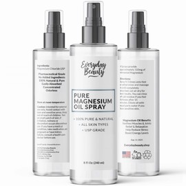 Pure Magnesium Oil Spray - 100% Pure & Natural USP Grade Magnesium - Large 8 Fl Oz Bottle with Mist Cap - Made in USA