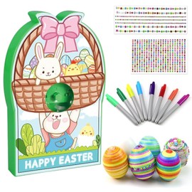Easter Egg Decorating Kit Kids Egg Decorating Kit Spinner,DIY Easter Egg Coloring Kit with 8 Colorful Markers 6 White Eggs 2 Diamond Stickers,Spinning Egg Decorating Kit Gifts for Boys Girls Toddlers