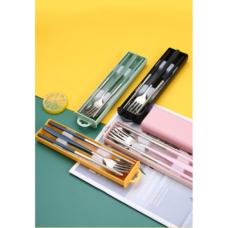 Cutlery Set, Stainless Steel, Chopsticks, Fork, Spoon, 3-piece Set, with